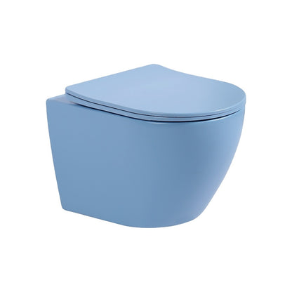 Contemporary Back to Wall Mounted Hanging Toilet in Sky Blue Ceramic