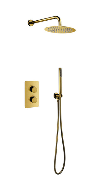 Aloni Inbouw Regendouche Thermostatische Met Wandarm En 25cm Geborsteld Goud