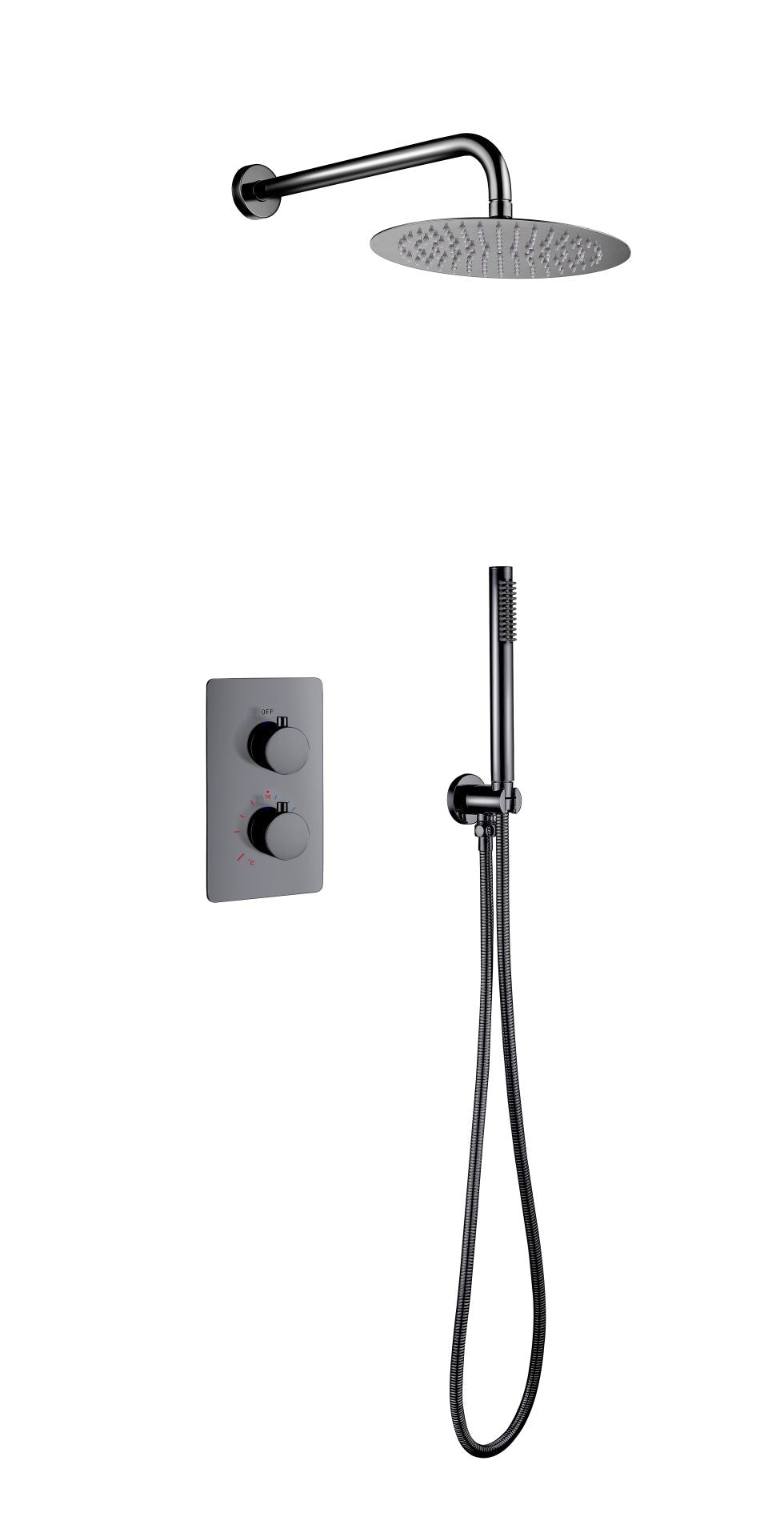 Aloni Inbouw Regendouche Thermostatische Met Wandarm En 25cm Gunmetal Grijs