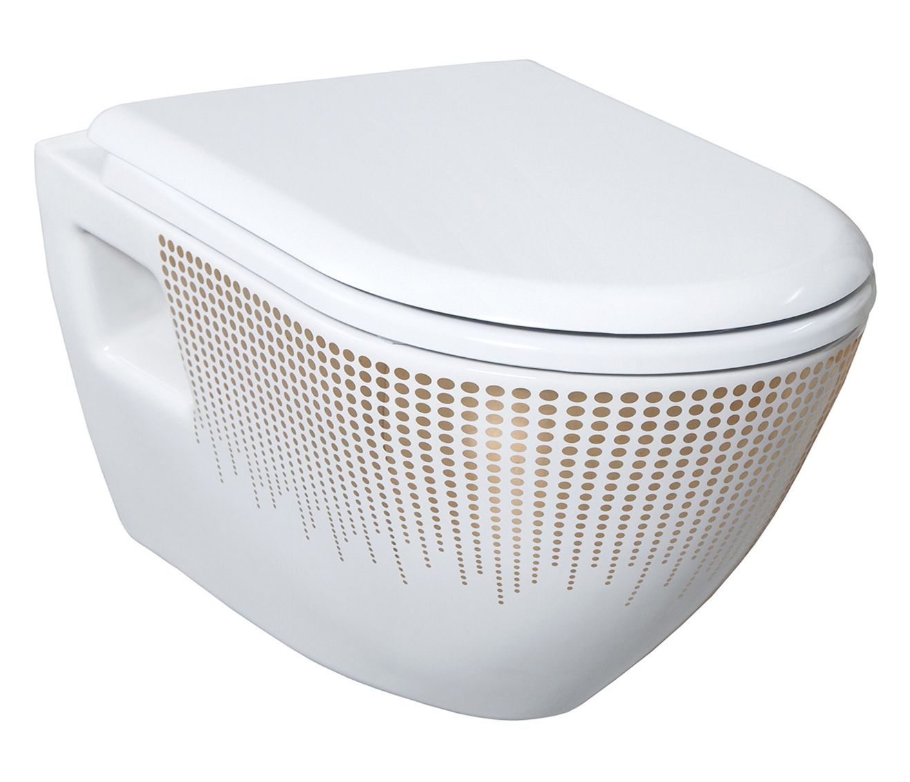 Design Ophang Wc Met Rvs Sproeier (Bidet), Wit Met Goud Decoratie